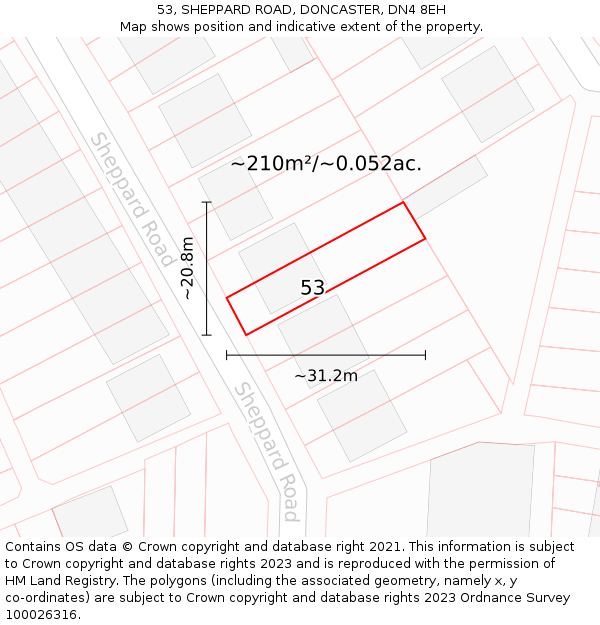 53, SHEPPARD ROAD, DONCASTER, DN4 8EH: Plot and title map