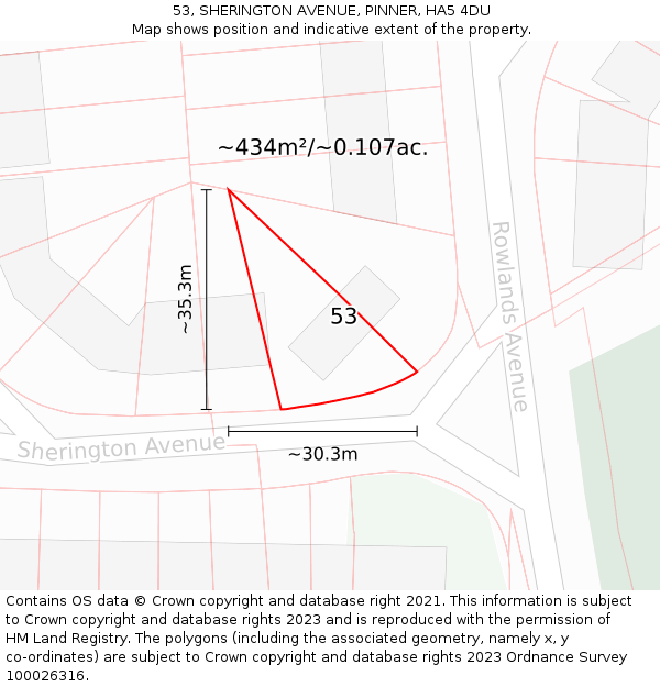 53, SHERINGTON AVENUE, PINNER, HA5 4DU: Plot and title map