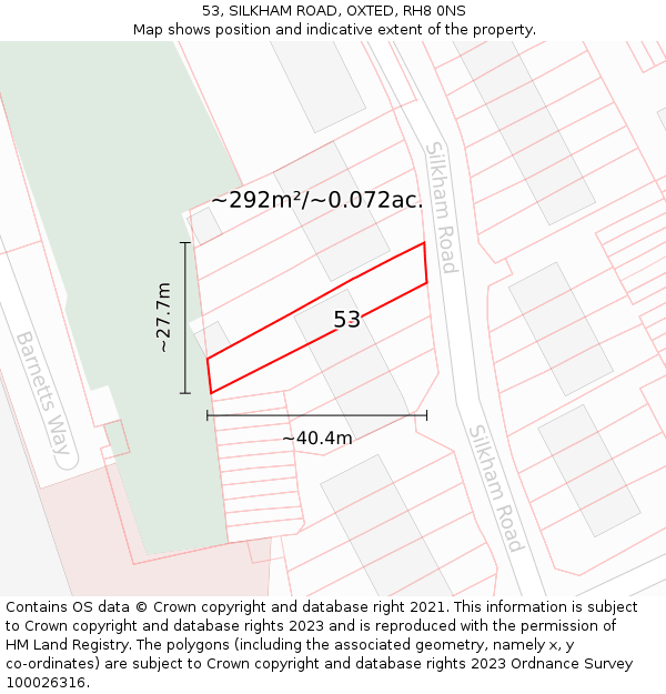 53, SILKHAM ROAD, OXTED, RH8 0NS: Plot and title map