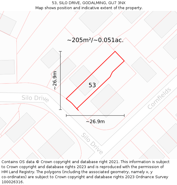 53, SILO DRIVE, GODALMING, GU7 3NX: Plot and title map