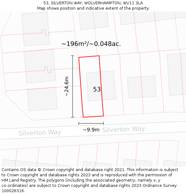 53, SILVERTON WAY, WOLVERHAMPTON, WV11 3LA: Plot and title map