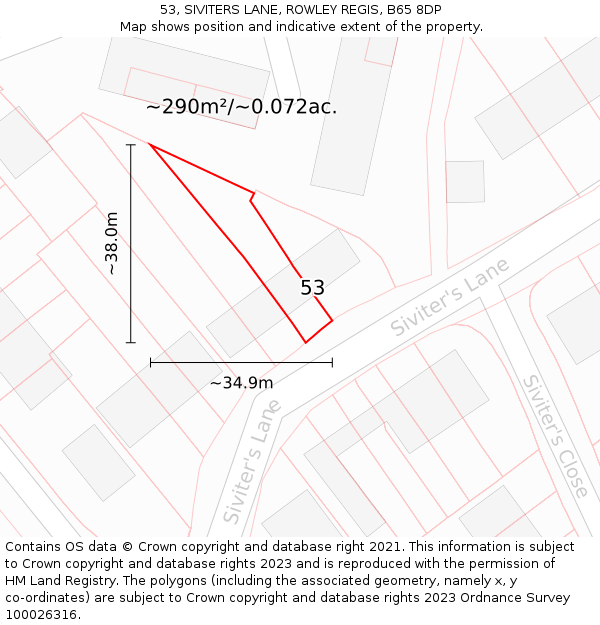 53, SIVITERS LANE, ROWLEY REGIS, B65 8DP: Plot and title map