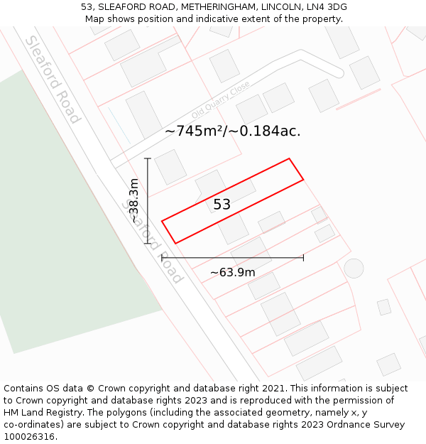 53, SLEAFORD ROAD, METHERINGHAM, LINCOLN, LN4 3DG: Plot and title map