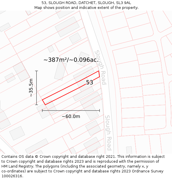 53, SLOUGH ROAD, DATCHET, SLOUGH, SL3 9AL: Plot and title map
