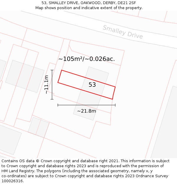 53, SMALLEY DRIVE, OAKWOOD, DERBY, DE21 2SF: Plot and title map