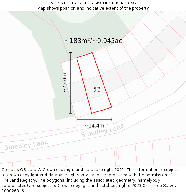 53, SMEDLEY LANE, MANCHESTER, M8 8XG: Plot and title map