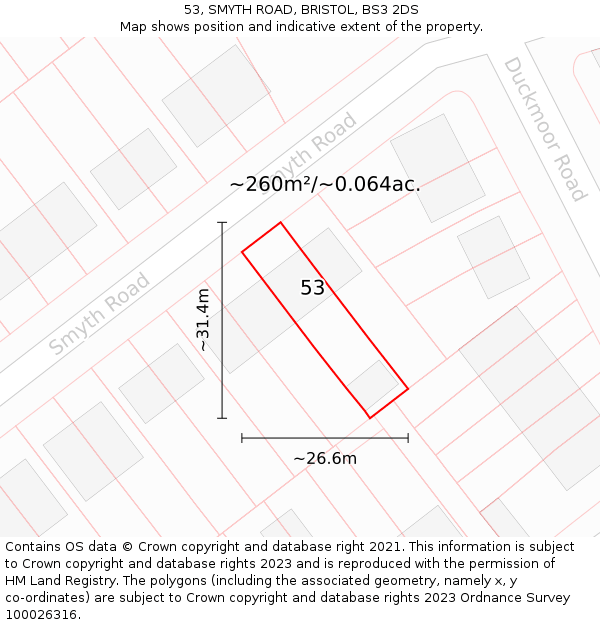 53, SMYTH ROAD, BRISTOL, BS3 2DS: Plot and title map