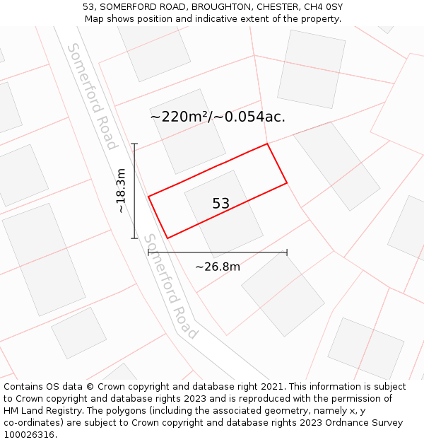 53, SOMERFORD ROAD, BROUGHTON, CHESTER, CH4 0SY: Plot and title map