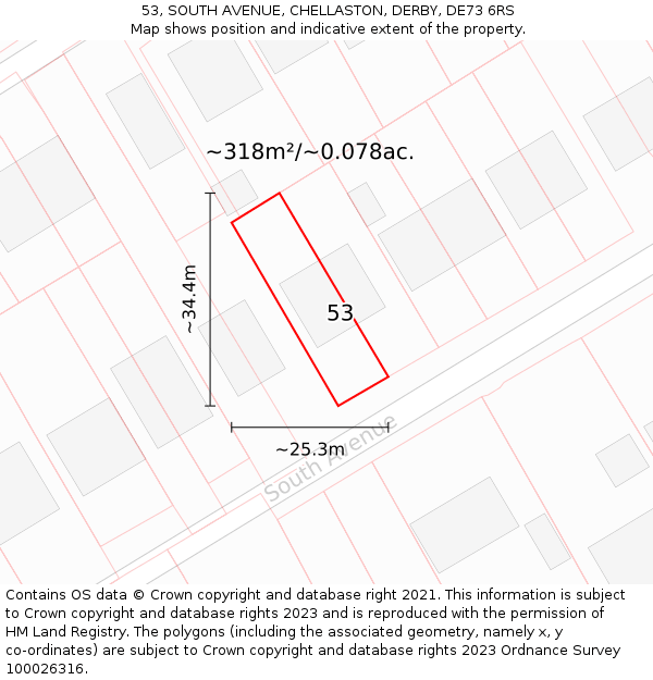 53, SOUTH AVENUE, CHELLASTON, DERBY, DE73 6RS: Plot and title map