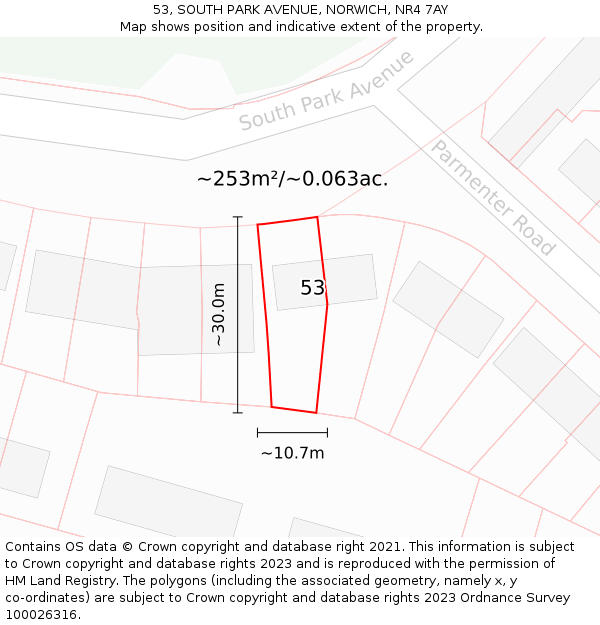 53, SOUTH PARK AVENUE, NORWICH, NR4 7AY: Plot and title map