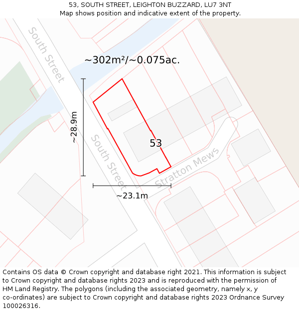 53, SOUTH STREET, LEIGHTON BUZZARD, LU7 3NT: Plot and title map