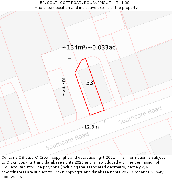 53, SOUTHCOTE ROAD, BOURNEMOUTH, BH1 3SH: Plot and title map