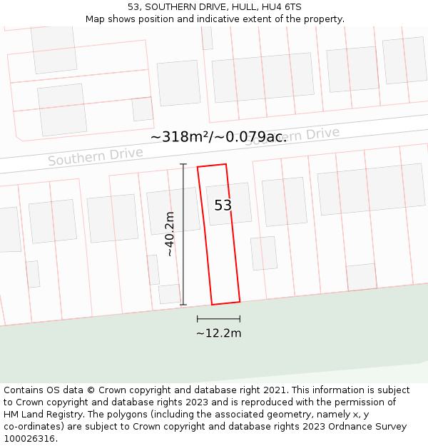 53, SOUTHERN DRIVE, HULL, HU4 6TS: Plot and title map