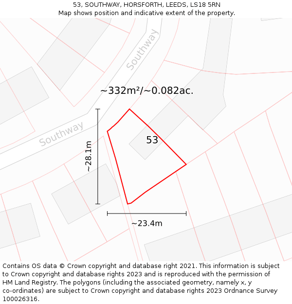 53, SOUTHWAY, HORSFORTH, LEEDS, LS18 5RN: Plot and title map