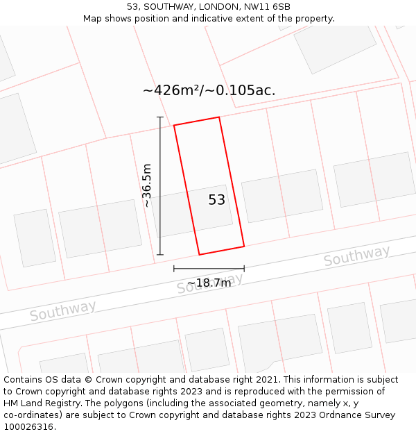53, SOUTHWAY, LONDON, NW11 6SB: Plot and title map