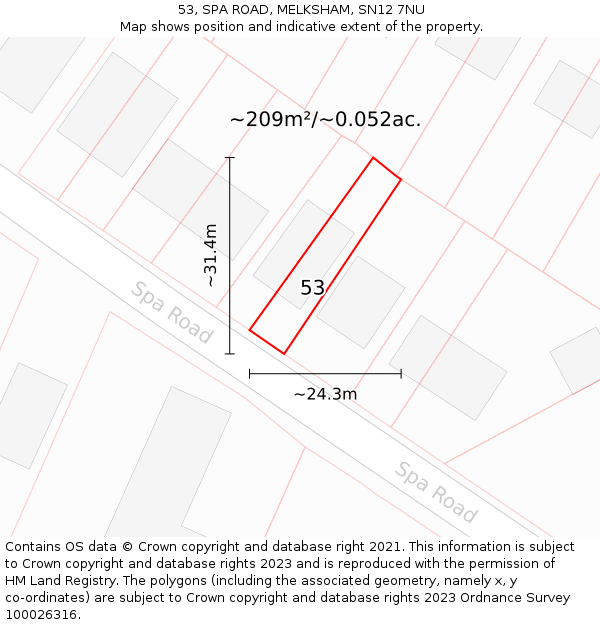 53, SPA ROAD, MELKSHAM, SN12 7NU: Plot and title map