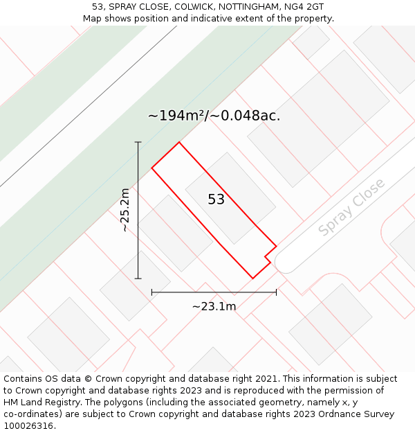 53, SPRAY CLOSE, COLWICK, NOTTINGHAM, NG4 2GT: Plot and title map
