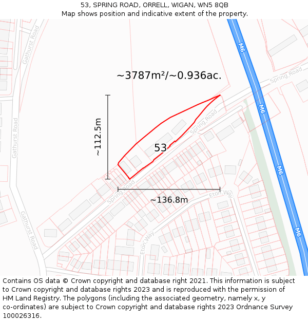 53, SPRING ROAD, ORRELL, WIGAN, WN5 8QB: Plot and title map