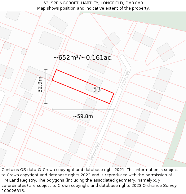 53, SPRINGCROFT, HARTLEY, LONGFIELD, DA3 8AR: Plot and title map