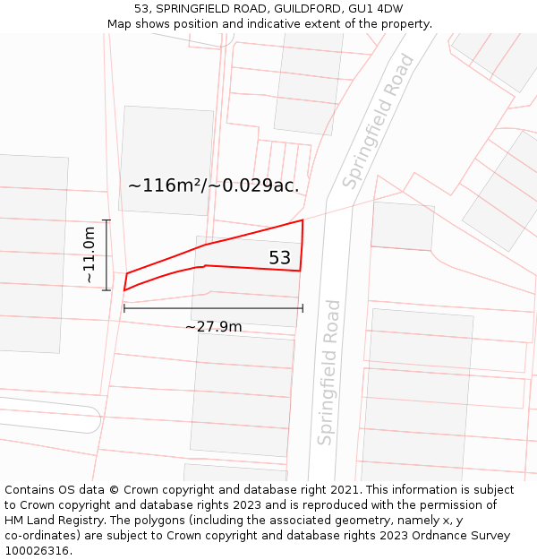 53, SPRINGFIELD ROAD, GUILDFORD, GU1 4DW: Plot and title map