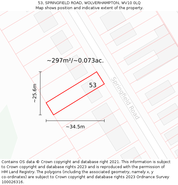 53, SPRINGFIELD ROAD, WOLVERHAMPTON, WV10 0LQ: Plot and title map