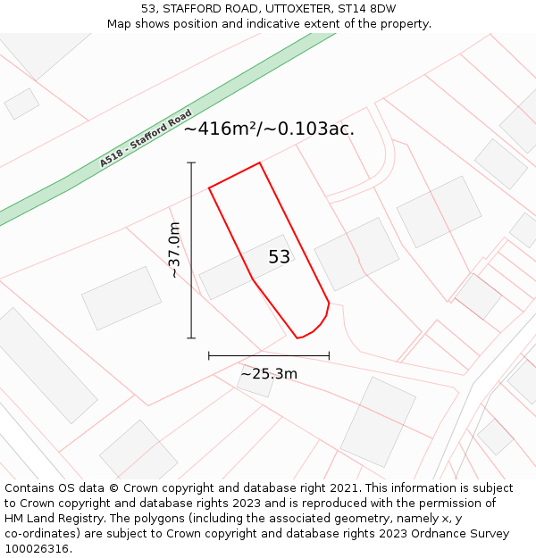 53, STAFFORD ROAD, UTTOXETER, ST14 8DW: Plot and title map