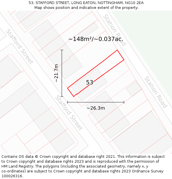 53, STAFFORD STREET, LONG EATON, NOTTINGHAM, NG10 2EA: Plot and title map