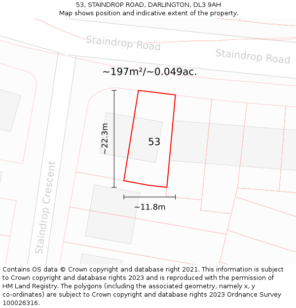 53, STAINDROP ROAD, DARLINGTON, DL3 9AH: Plot and title map