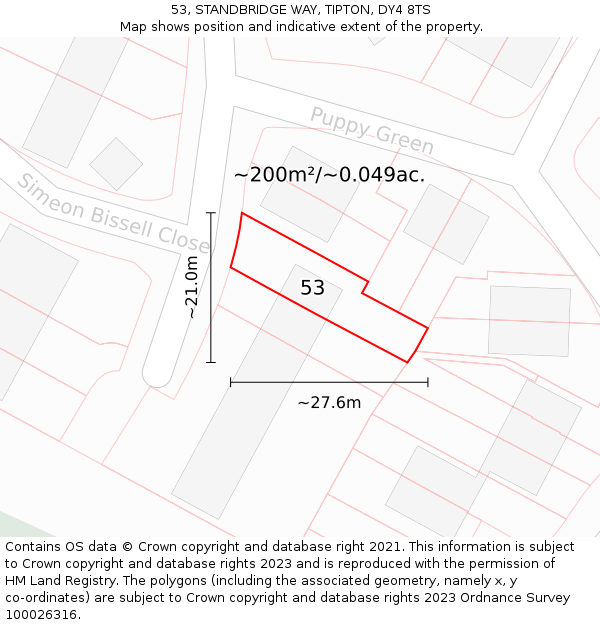 53, STANDBRIDGE WAY, TIPTON, DY4 8TS: Plot and title map