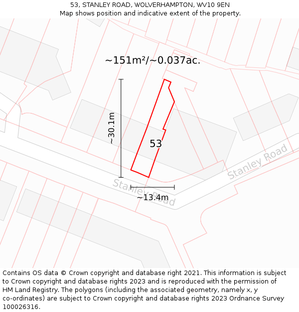 53, STANLEY ROAD, WOLVERHAMPTON, WV10 9EN: Plot and title map