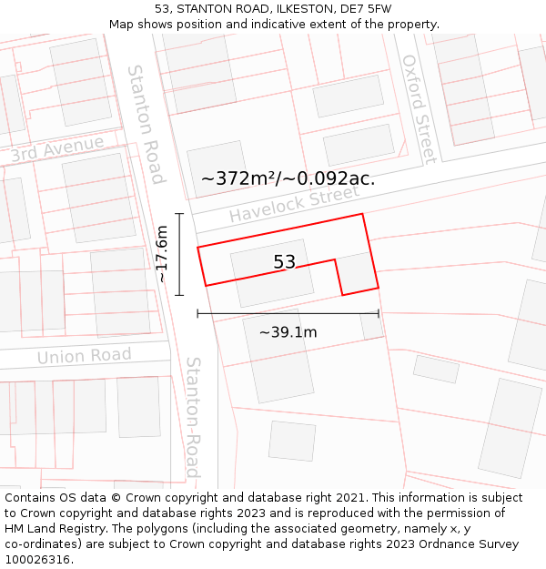 53, STANTON ROAD, ILKESTON, DE7 5FW: Plot and title map