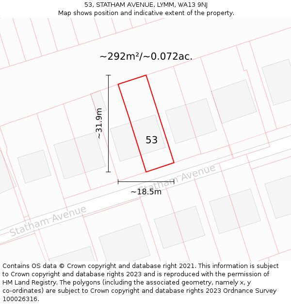 53, STATHAM AVENUE, LYMM, WA13 9NJ: Plot and title map