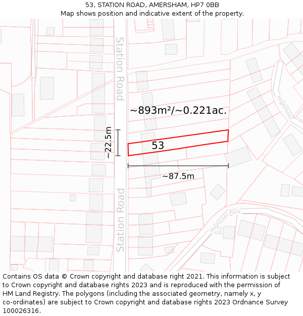 53, STATION ROAD, AMERSHAM, HP7 0BB: Plot and title map