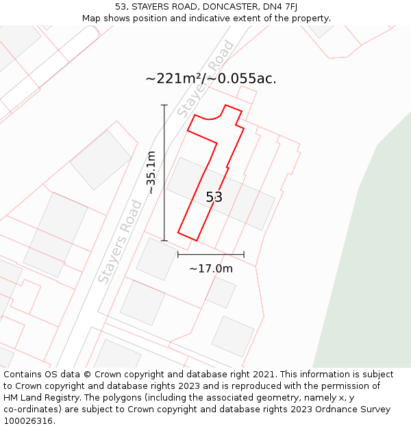 53, STAYERS ROAD, DONCASTER, DN4 7FJ: Plot and title map