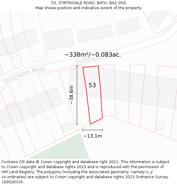 53, STIRTINGALE ROAD, BATH, BA2 2NG: Plot and title map