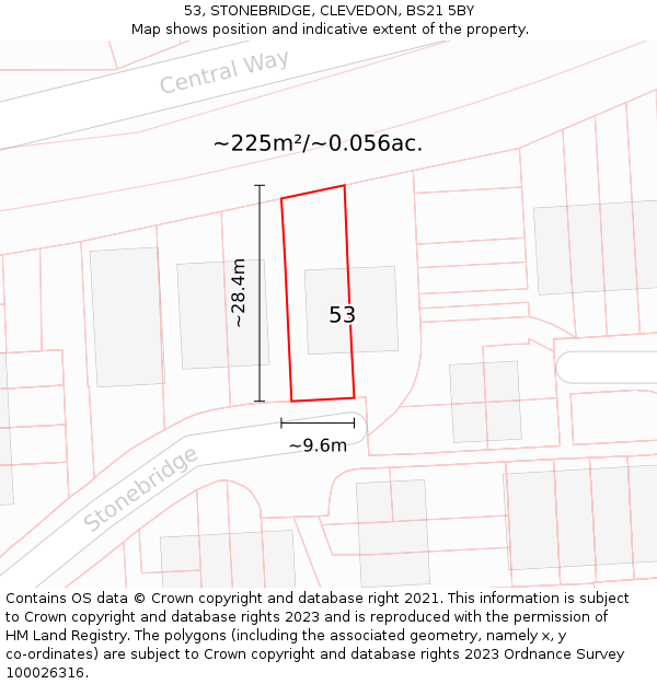 53, STONEBRIDGE, CLEVEDON, BS21 5BY: Plot and title map