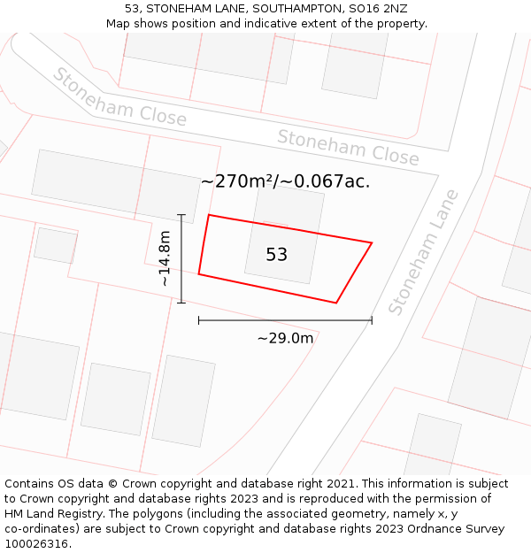 53, STONEHAM LANE, SOUTHAMPTON, SO16 2NZ: Plot and title map
