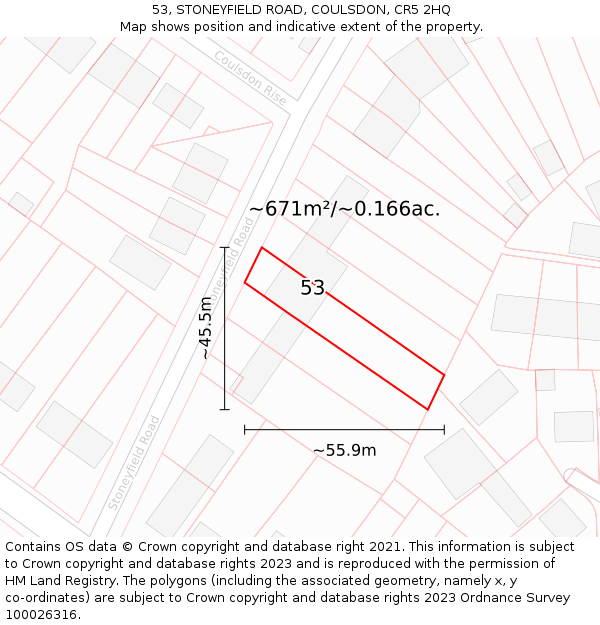 53, STONEYFIELD ROAD, COULSDON, CR5 2HQ: Plot and title map