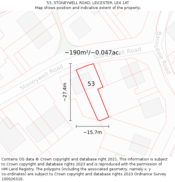 53, STONEYWELL ROAD, LEICESTER, LE4 1AT: Plot and title map