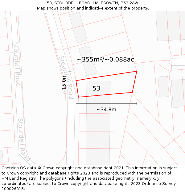 53, STOURDELL ROAD, HALESOWEN, B63 2AW: Plot and title map