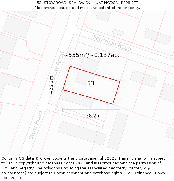 53, STOW ROAD, SPALDWICK, HUNTINGDON, PE28 0TE: Plot and title map