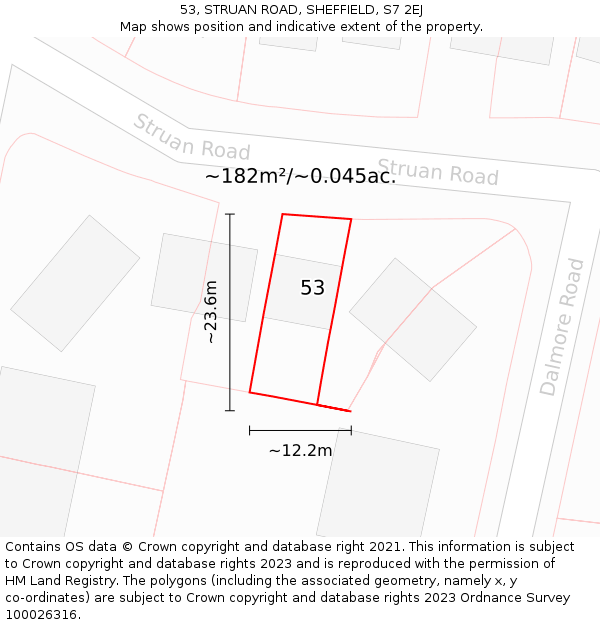 53, STRUAN ROAD, SHEFFIELD, S7 2EJ: Plot and title map