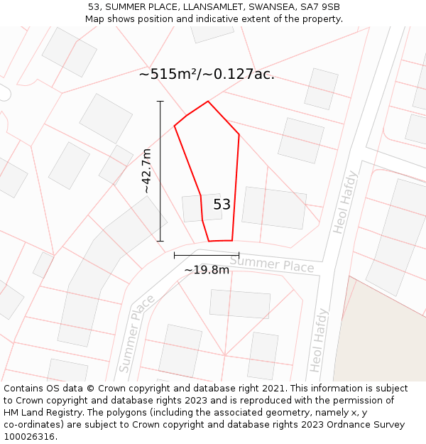 53, SUMMER PLACE, LLANSAMLET, SWANSEA, SA7 9SB: Plot and title map