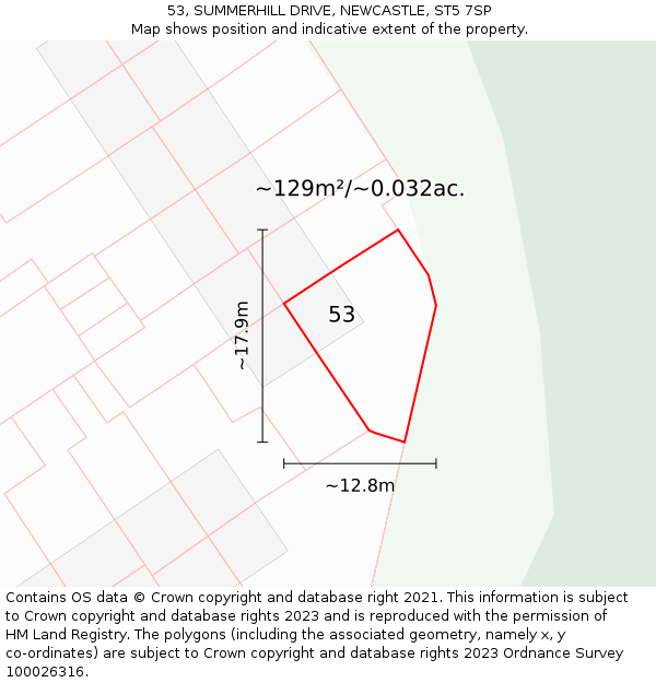 53, SUMMERHILL DRIVE, NEWCASTLE, ST5 7SP: Plot and title map