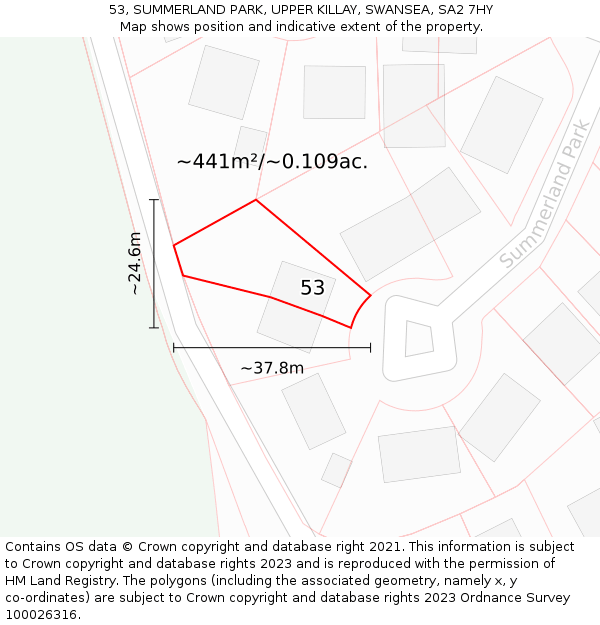53, SUMMERLAND PARK, UPPER KILLAY, SWANSEA, SA2 7HY: Plot and title map