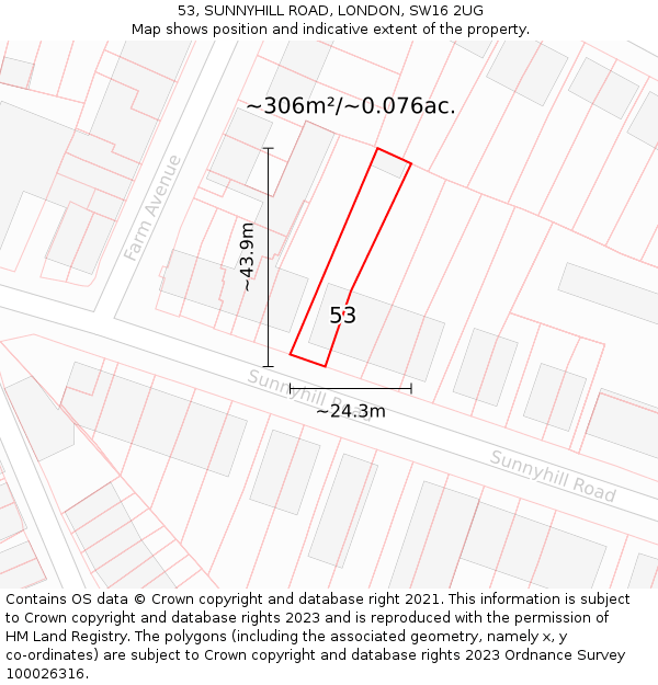 53, SUNNYHILL ROAD, LONDON, SW16 2UG: Plot and title map