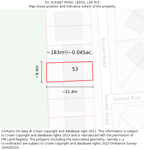 53, SUNSET ROAD, LEEDS, LS6 4LS: Plot and title map