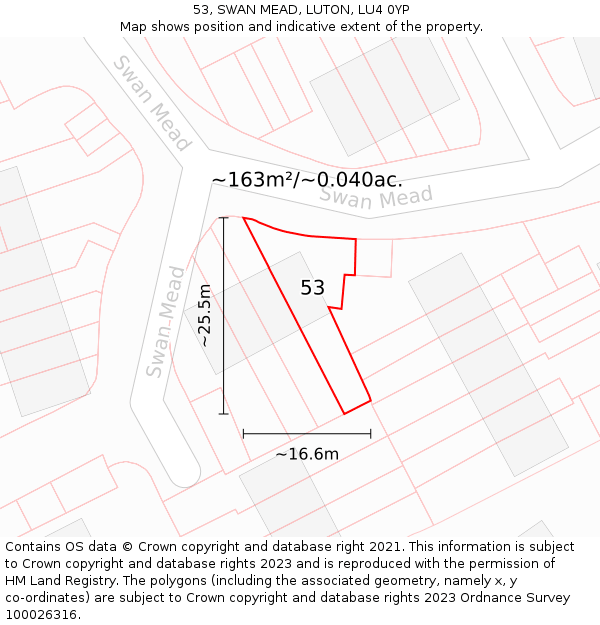 53, SWAN MEAD, LUTON, LU4 0YP: Plot and title map