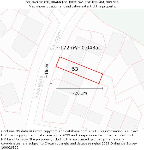 53, SWANGATE, BRAMPTON BIERLOW, ROTHERHAM, S63 6ER: Plot and title map
