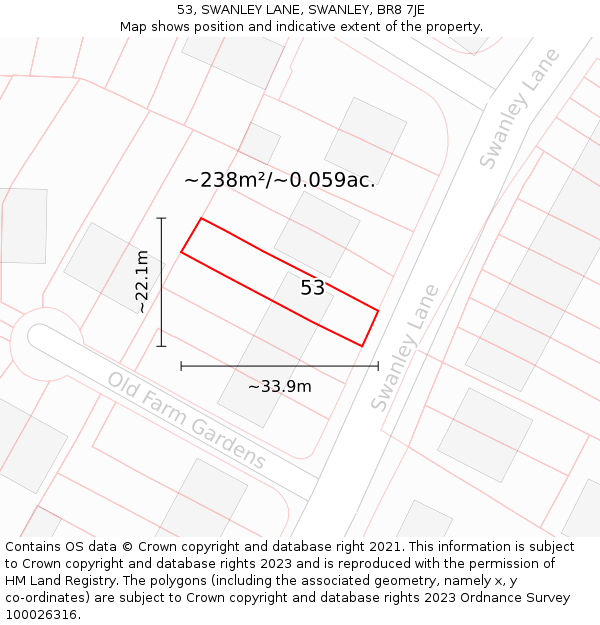 53, SWANLEY LANE, SWANLEY, BR8 7JE: Plot and title map